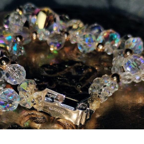 Vintage Jewelry - Vintage German Aurora Borealis Crystal Bead Bracelet – Signed Germany